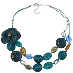 Alexa Starr Faux Stone Two-row Flower Bib Necklace