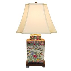 Rose Medallion Square Jar Porcelain Table Lamp