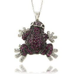 Gem Jolie Silvertone Fuchsia and Pink Cubic Zirconia Frog Necklace