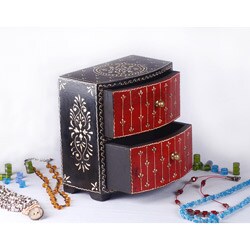 Black and Red Handmade Wooden Jewelry Box (India)