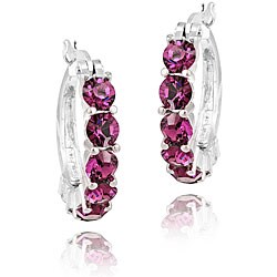 Icz Stonez Rhodium-plated Purple Crystal Hoop Earrings