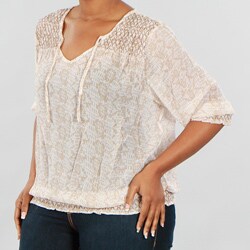 Kaelyn Max Women's Plus Size Beige Peasant Blouse