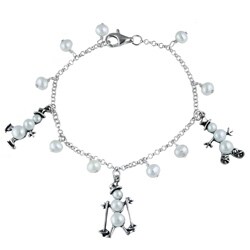 Silvermoon Sterling Silver Pearl Snowman Charm Bracelet