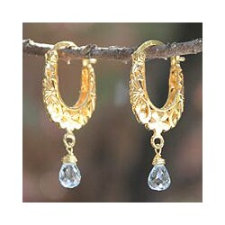 Gold Plated 'Chiang Mai Bouquet' Blue Topaz Earrings (Thailand)