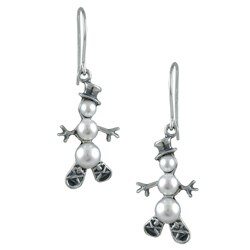 Silvermoon Sterling Silver Pearl Snowman with Snowshoes Earrings