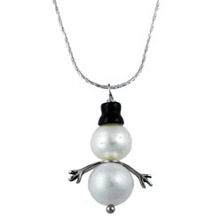 Silvermoon Sterling Silver Onyx Hat Pearl Snowman Necklace