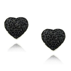 Sterling Silver 1/4ct TDW Black Diamond Heart Earrings