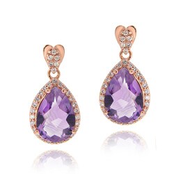 Glitzy Rocks Rose Gold over Silver Amethyst and Cubic Zirconia Earrings