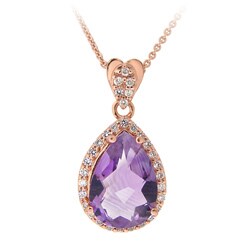 Glitzy Rocks Rose Gold over Silver Amethyst and Cubic Zirconia Necklace