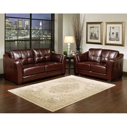 Abbyson Living Torrance Premium Top-grain Leather Burgundy Sofa and Loveseat Set
