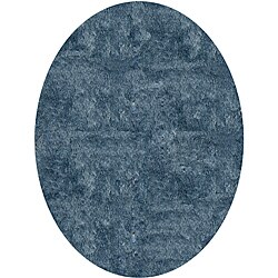 Handmade Posh Light Blue Shag Round Rug (4' x 4')