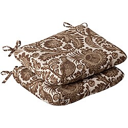 Pillow Perfect Outdoor Brown/ Beige Floral Rounded Seat Cushions (Set of 2)