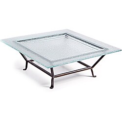 Large Square Textured Glass Plate on Raised Iron Stand