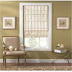 Taos Cordless Off-white Striped Fabric Roman Shade (35 in. x 72 in.)