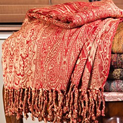 Royal Red and Gold Floral Woven Throw