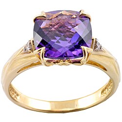 Michael Valitutti 14k Yellow Gold Amethyst and Diamond Ring