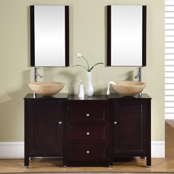 Silkroad Exclusive 56-inch Modern Bathroom Stone Vessel Sink Vanity