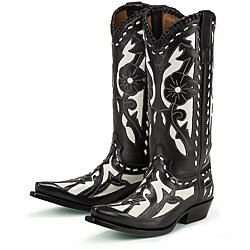 Lane Boots Women's Black/ White 'Poison' Cowboy Boots