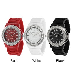 Geneva Platinum Women's Rhinestone-accented Silicone Cuff Watch