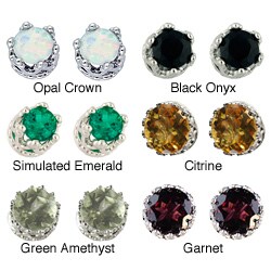 Sterling Silver Simulated Gemstone 4mm Crown Stud Earrings