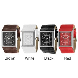 Geneva Platinum Women's Rectangular Face Faux Leather Strap Watch