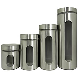 4 piece Stainless Steel and Glass Canister Set with Window Design