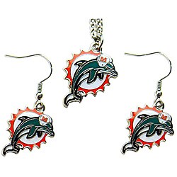 Miami Dolphins Necklace and Dangle Earring Charm Set