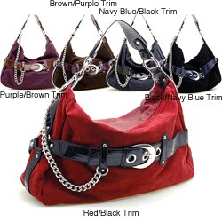Dasein Women's Faux-suede Croco-embossed-belt Hobo Bag with Chain