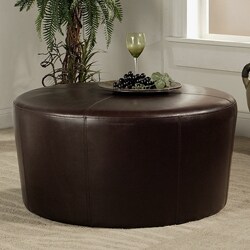 Abbyson Living Montgomery Dark Brown Bicast Leather Round Ottoman