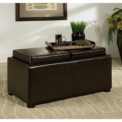 Abbyson Living Manhattan Bicast Leather Ottoman with 2 Trays