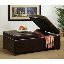 Abbyson Living Frankfurt Dark Brown Bicast Leather Double Flip-top Storage Ottoman