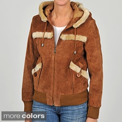 Knoles & Carter Women's Plus Size Suede Sherpa Hood Bomber Jacket