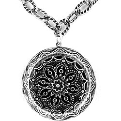 Antiqued Large Oxidized Silver Locket with Mirror Pendant Necklace