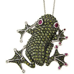 Gem Jolie Silver Overlay Cubic Zirconia Frog Pin Pendant
