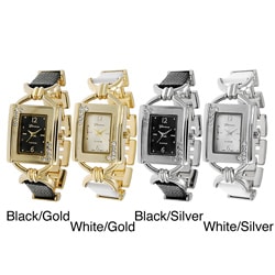 Geneva Platinum Women's Rhinestone-accented Faux Leather Link Watch