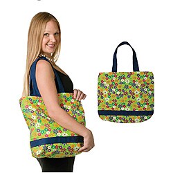 Green Flower Canvas Bag with Inside and Outside Zipper (China)