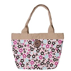 Pink Flower Canvas Bag with Inside Zipper (China)