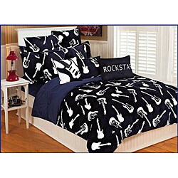 Twin Size Bedding Sets on Microplush Reversible Guitars Twin Size Comforter Set   Overstock Com