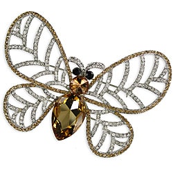 Cano Topaz and White Crystal Stones Butterfly Design Brooch