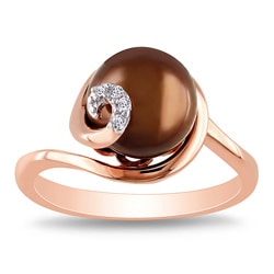 Miadora Pink Silver Freshwater Pearl and Diamond Accent Ring (9-9.5 mm)