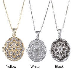 DB Designs Rhodiumplated Diamond Accent Star Design Oval Locket Necklace