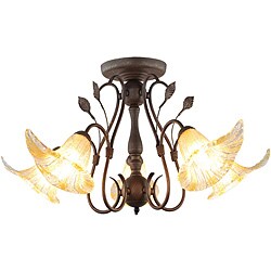 Hand-blown Glass Brushed Oak Finish Flushmount Chandelier