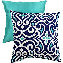 Pillow Perfect Decorative Blue/White Damask Square Toss Pillow
