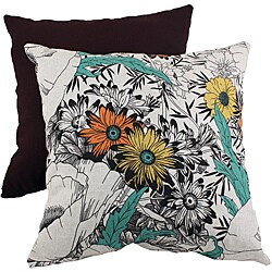 Pillow Perfect Orange/Green Floral Sketches Throw Pillow