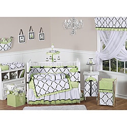 Sweet Jojo Designs Green, Black and White Princess 9-piece Crib Bedding Set