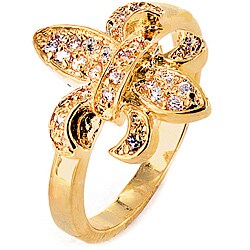 Goldtone Cubic Zirconia Accent Fleur de Lis Ring