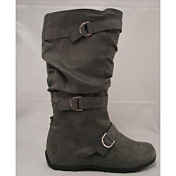 Carrini Women's Three Buckle Faux Suede Boots