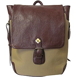 Amerileather Brown Buckled Flapover Two-tone Backpack