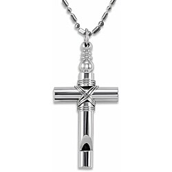 Stainless Steel Polished Whistle Cross Ball Chain Necklace