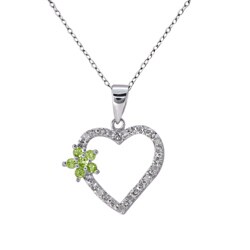 Sterling Silver Peridot and 1/10ct TDW Diamond Necklace (J-K, I3)